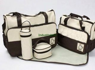 5pcs Multi function​al Baby Diaper Nappy Changing Bags Color Brown