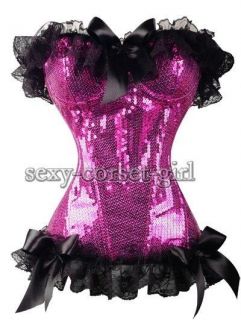 Sexy Purple Sequin Sparkle Bustier Corset Top S 6XL with G String 
