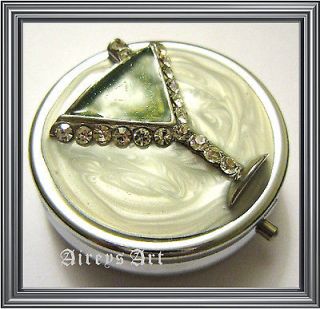 New Quality Green Drink Rhinestones Unique Cute Compact Round Pill Box 