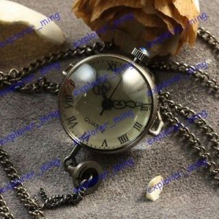 Antique Silver Glass Crystal Ball Steampunk Pendant Quartz Necklace 