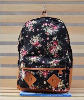 JapanStyle Vintage Floral Print Canvas Backpack black