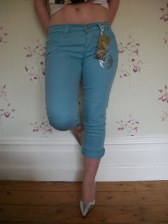 Skinny capri pants jeans clamdiggers Turquoise Rockabilly 1950s Mod 