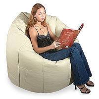 IVORY LEATHER BEANBAG Expertly Hand Crafted GIANT Chair Novica 