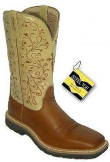 Womens Twisted X Lite Weight Leather Steel Toe Cowboy Boots in Peanut
