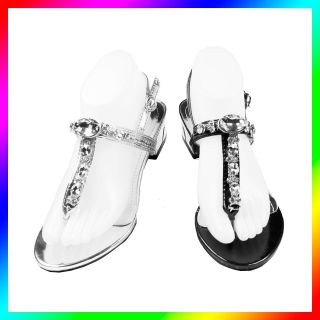 Lady Flat Shoes Sandal Wedding/Evening Silver/Black Size 5,6,7,8,9,10 