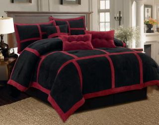 16 PC Comforter Curtain Sheet Set Black Red Suede King Size Bed in a 