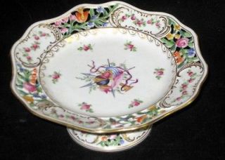 Carl Thieme Antique Hand Painted Dresden Flowers Reticulated Porcelain 