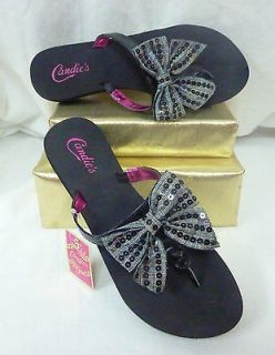 New Candies womens black wedge flip flops   mid heel wedge flip 