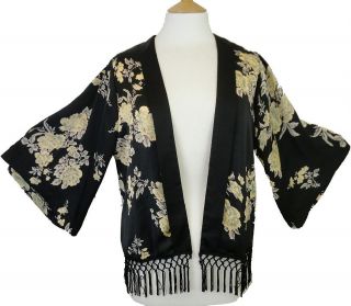 20s / Flapper / Gatsby Inspired Fringed Satin Silky Kimono Jacket 