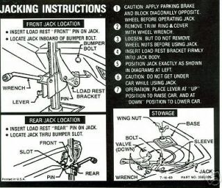 1970 CHEVELLE/SS JACK INSTRUCTION DECAL LATE PROD