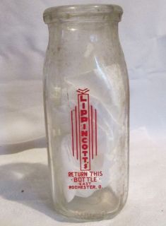 Vintage Lippincotts East Rochester Ohio 1/2 Pint Glass Milk Bottle