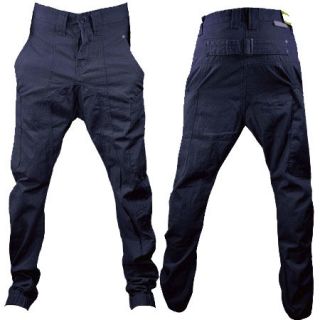 Soul Star Drop Crotch Carrot Fit Cuffed Chinos Trousers Dark Navy Mens 