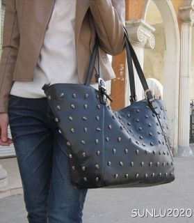 Black Skull Shoulder Bag Tote Shopping Womens Cute Designer Stud Glint 