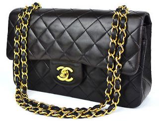 Authentic Chanel CC Black Quilted Leather 2.55 9 Double Flap Chain 