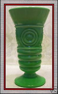Fenton Glass 2008 Chameleon Green Ring+Eye Pattern 7 1/4 Vase