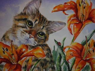 American Bobtail Cat Kitten animal Lily Spring print