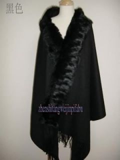 Black 4Ply100% Pashmina Cashmere With Rabbit Fur Shawl Wrap