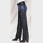 BLACK LEATHER MOTORCYCLE CHAPS WITH BRAID ON LEGS 2XS TO 10XL NEW 