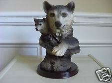 Wolf & Cub Wildlife Figurine Resin Material on Wood Base