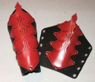 LEATHER GAUNTLETS / BRACERS RED DRAGON SCALE GOTHIC LARP SCA