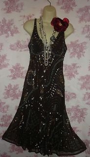 Principles deco charleston flapper 20s style beaded sequin brown 