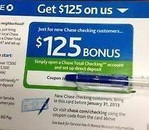  until JANUARY 31st CHASE $125 BONUS Open Checking Account & DD