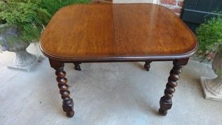 Antique English Tiger Oak Barley Twist Dining Kitchen Library Table