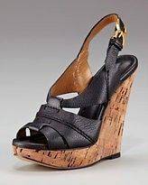 Chloe RENNA Leather Slingback Peep Toe Cork Platform Wedge Sandals 
