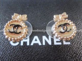 Auth CHANEL 12A Mini Medal Ribbon CC Logo Stud Earrings NEW