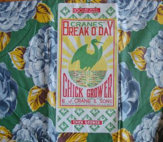 Vtg 100# Chick Grower Feed Sack Floral Fabric Label Cranes Percy Kent 