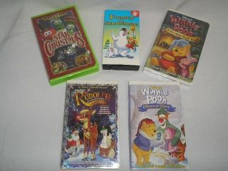 Lot of 5 Childrens Christmas VHS Movies Frosty, Rudolph, Pooh, Veggie 