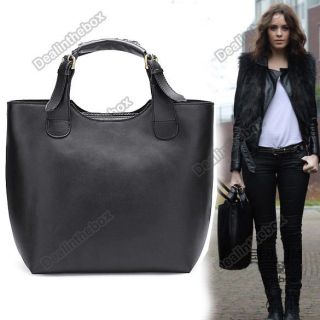 Vintage Tote Shopping Bag Handbag Handle shopping Black PU Leather