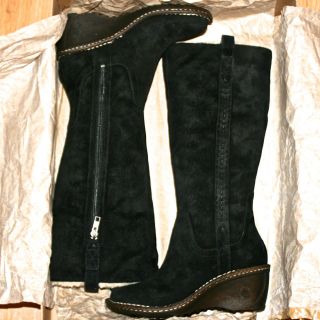 New WB Womens Sz 11 UGG Hartley Fashion Black Fur Leather Snow Tall 