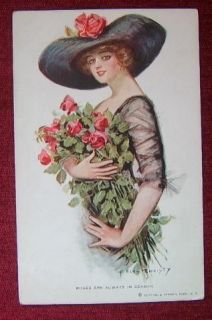 ARTIST SIGNED POSTCARD / F.EARL CHRISTY / ROSES ARE ALWAYS IN SEASON 