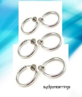 3pairs 13+15+20mm spring Clip on hoops earrings in silver /gold 