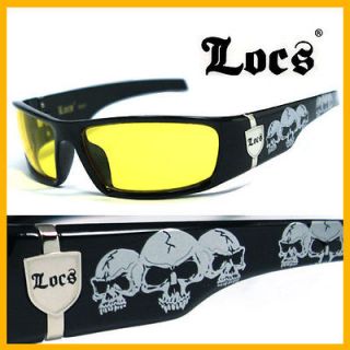 Locs Mens Cholo Biker Sunglasses   Yellow (Skull) LC55