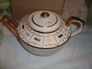 Vintage Ellgreave Burslem England Cream & Gold Teapot