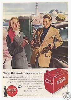 1949 Coca Cola vintage cooler & gas pump Coke print ad