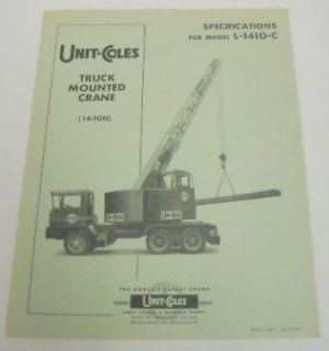 Unit Coles 1963 L 1410 C Truck Mounted Crane Brochure