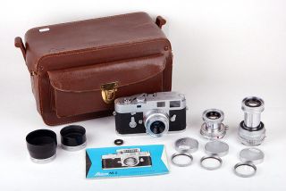 Mint* Leica M2 in silver+elmar 50mm f/2.8+summaron 35mm f/3.5+ elmar 