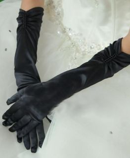 Sexy Black Pearl Satin Gloves Elbow Length Costume Evening NWT