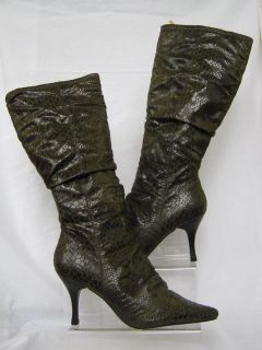 Ladies Coco Khaki Green Snakeskin Zip Up Knee High Boots with 3 Heel