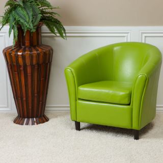 Contemporary Tub / Barrel Design Lime Green Leather Club Chair