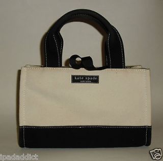 Kate Spade Cream & Black Canvas Two Tone Small Shopper Satchel Bag 