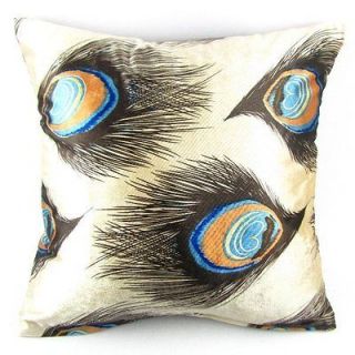   Blue Peacock Feather Flocking Pillow Case Decor Cushion Cover 18 PH24