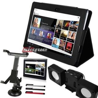 in 1 Accessory Bundle Leather Case w/stand Car Mount Speaker For 