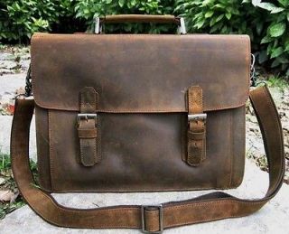 Cool Vintage Full Grain Leather Mens Briefcase 15 Laptop Shoulder 