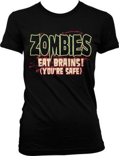   Brains Youre Safe Walking Dead Halloween Corpse Fun Juniors T Shirt