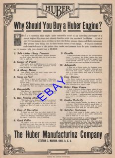LARGE OLD 1913 HUBER STEAM ENGINE AD BOILER MARION OHIO