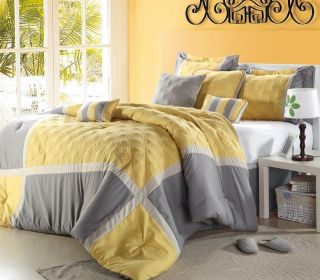 12pc Yellow/Grey Luxury Bedding Set w/Sheet Set   NEW ITEM   Free 